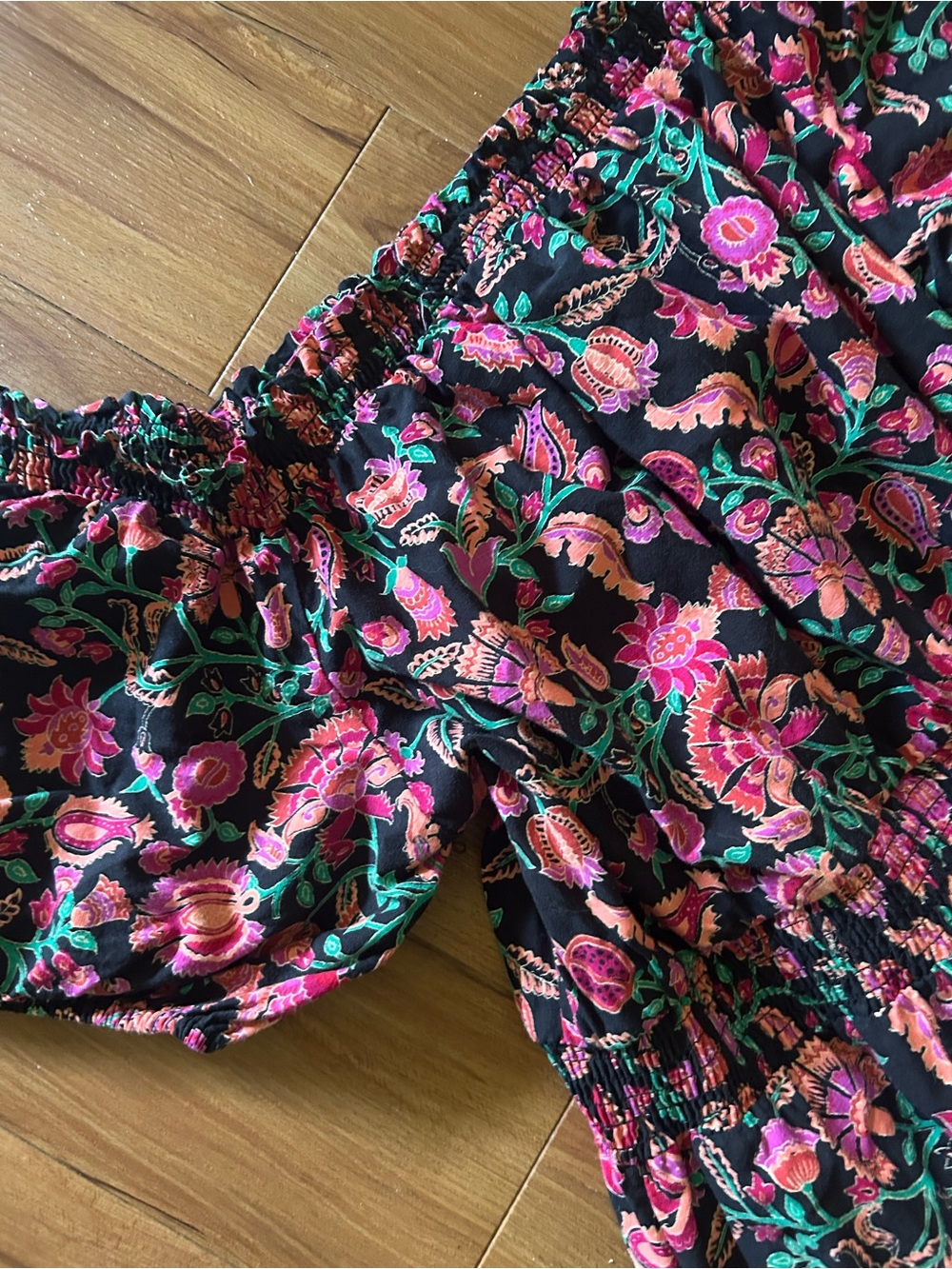 Old Navy Floral Puff-Sleeve Dress in Black and Pink XXL - Picture 2 of 2